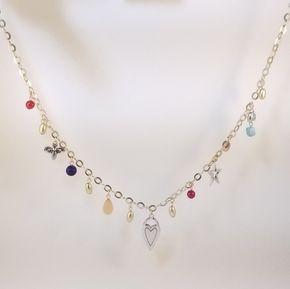 NWT Chico's Gold-tone Beaded Charm Necklace